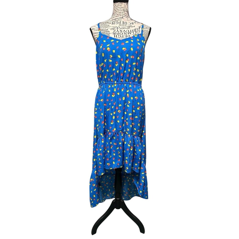 Oneill Blue leaves Hi Low Ruffle Hem Large Y2K Surfer Coastal Cali Fairy Boho